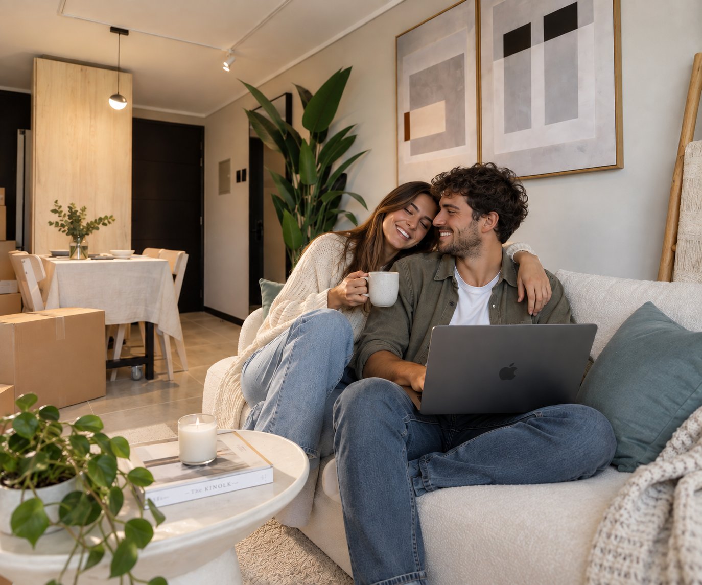 Pareja disfrutando su nuevo departamento Norte Verde